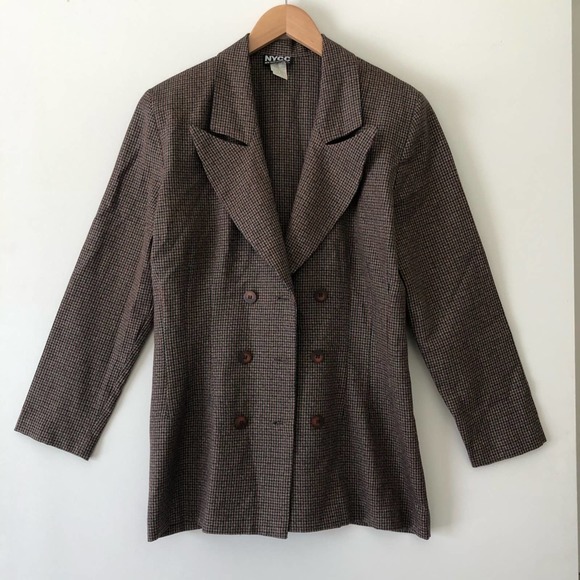 Vintage 90s Double Breasted Blazer Houndstooth Print Brown Red Women's 12 - Picture 7 of 7
